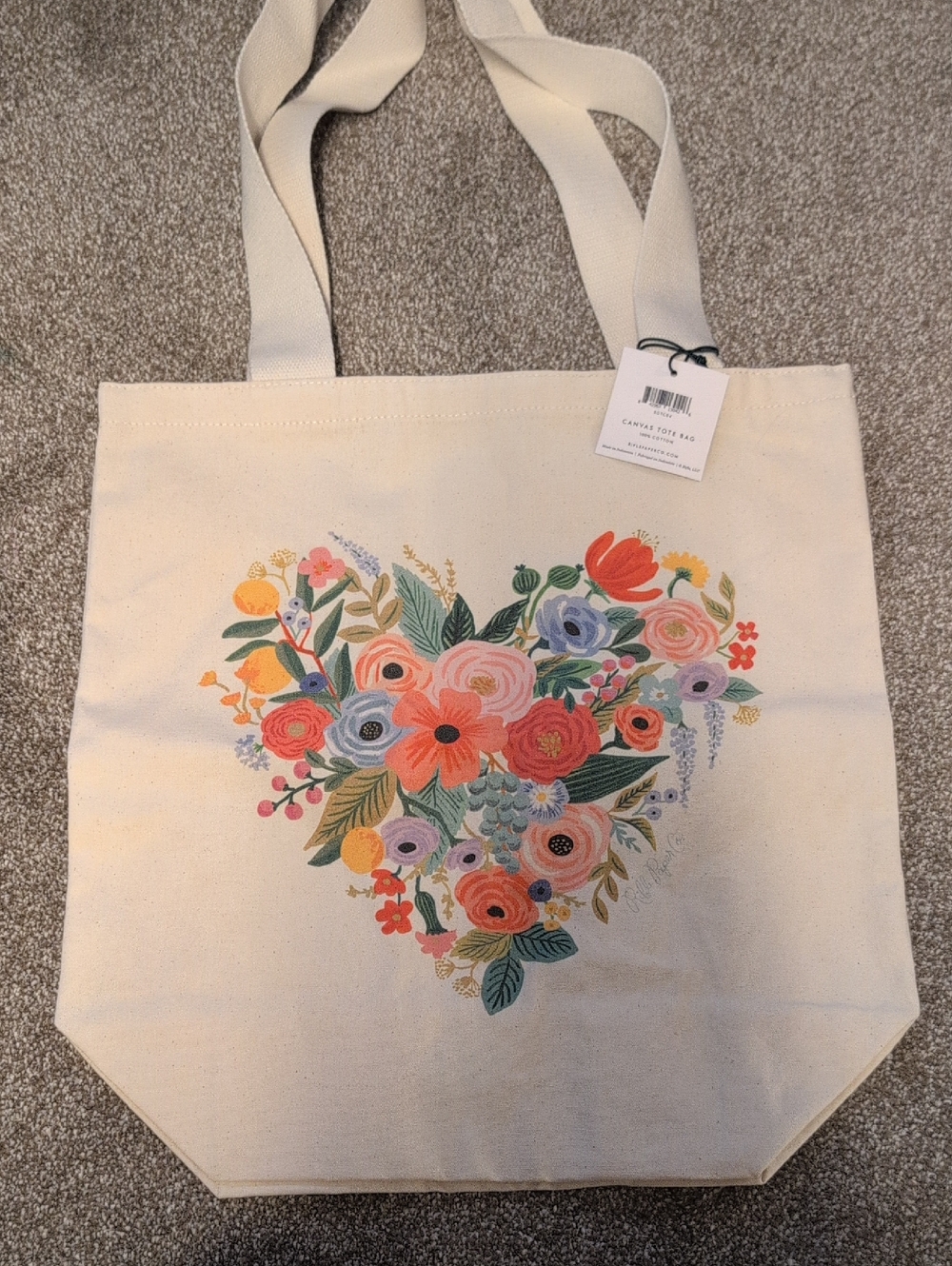 NWT Rifle Paper Co. Heart Canvas Tote - Picture 3 of 7